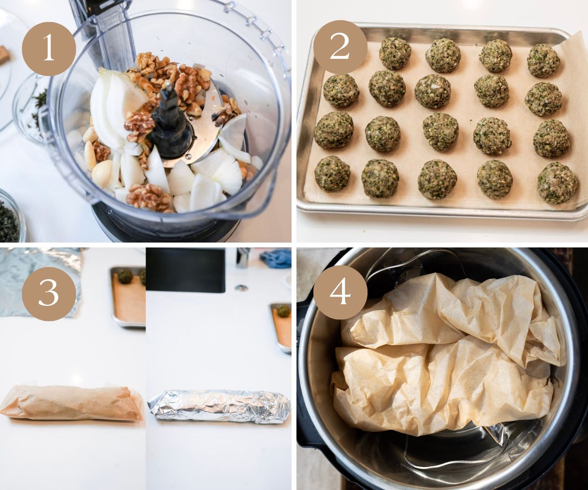 a step-by-step process for making vegan meatballs